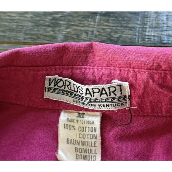 Vintage Worlds Apart Portugal Tribal Print Shirt Pink Boho Art Cotton M - Picture 7 of 7